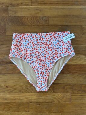 Old Navy Red, Blue & White Floral High-Rise Bikini Bottoms
